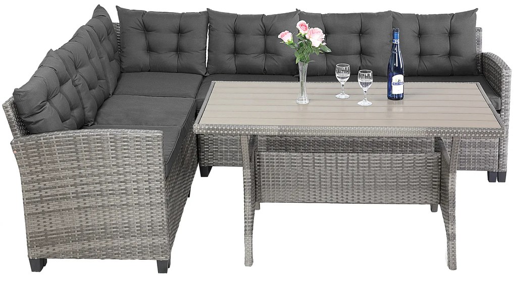 Casaria® Rattan készlet Sedan - szürke + antracit párnák