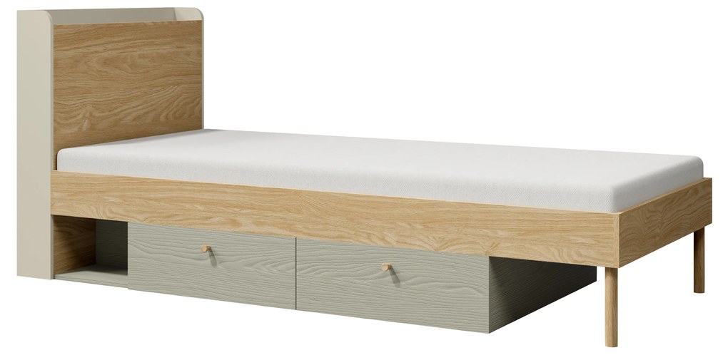 Egyszemélyes ágy 90x200 cm Yoda 13 (világos bézs + olajozott tölgy + eukaliptusz) (B) . 1087378