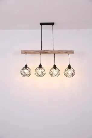 Globo 15416-4 Függeszték natúr fa és fekete fém kombinációval. LxBxH:850x180x1200, exkl. 4xE27 60W 230V