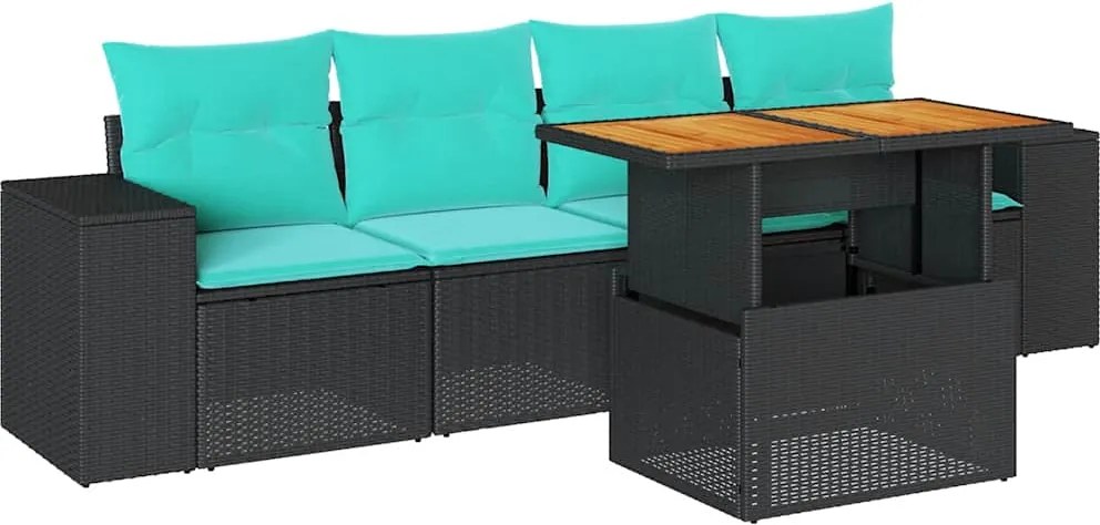 vidaXL 5 részes fekete polyrattan kerti kanapészett párnákkal