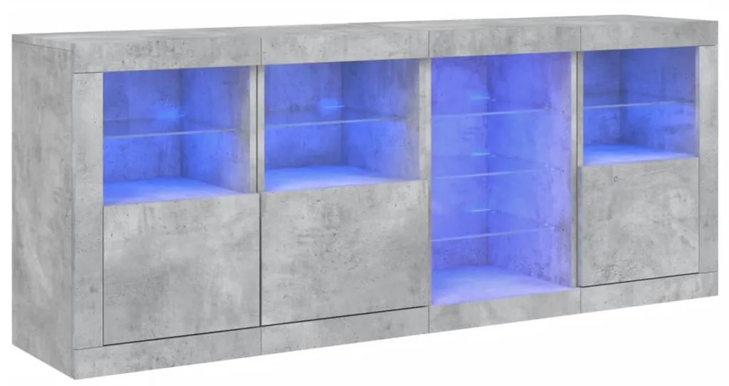 betonszürke tálalószekrény LED-világítással 164 x 37 x 67 cm
