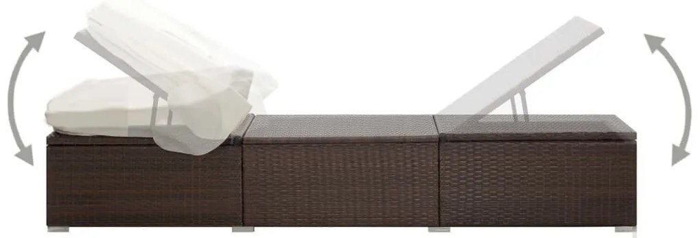 Barna polyrattan napozóágy napellenzővel és párnával