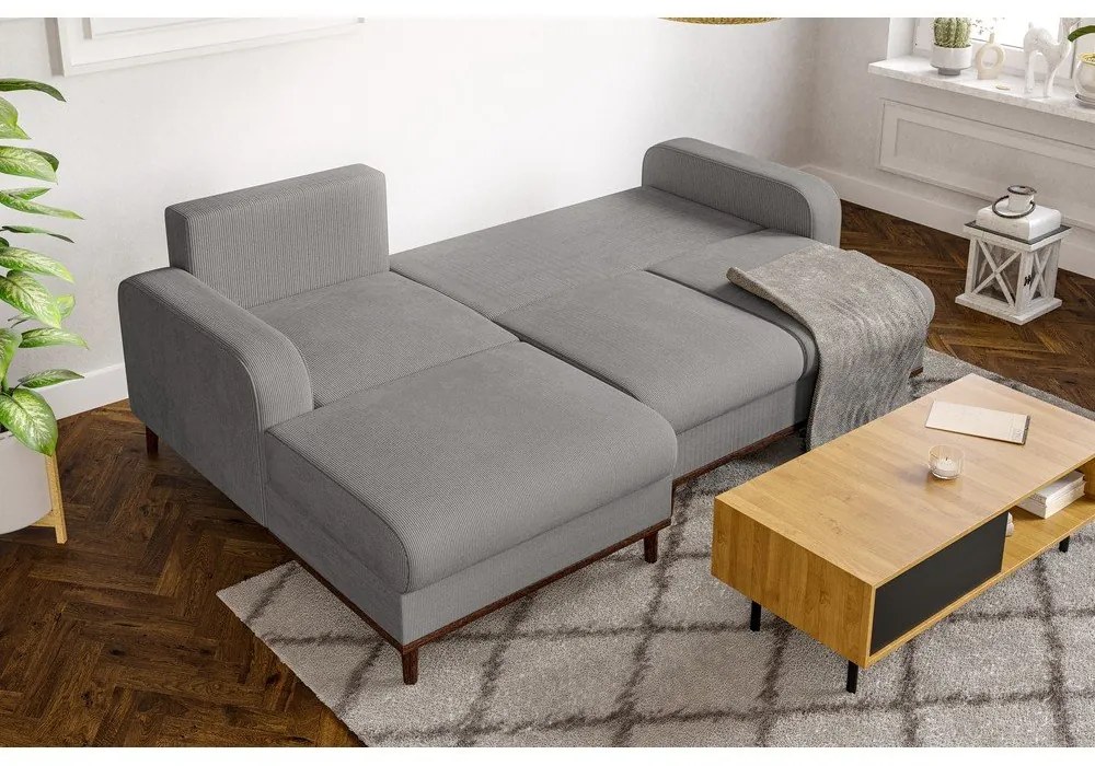 Világosszürke kordbársony sarokkanapé (bal oldali) Beata – Ropez