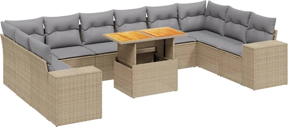 vidaXL 11 részes bézs polyrattan kerti ülőgarnitúra párnákkal