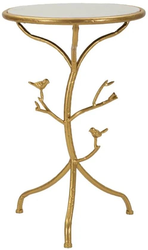 Arany színű lerakóasztal madárkákkal és márvány felülettel – Dekoratív