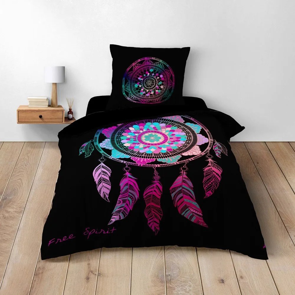 Fekete egyszemélyes pamut ágyneműhuzat 140x200 cm Porte Bonheur – douceur d'intérieur