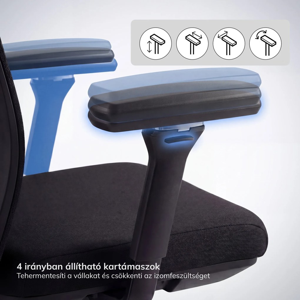 Ergonómikus, forgó irodai szék hálós háttámlával, fekete: VECTOR