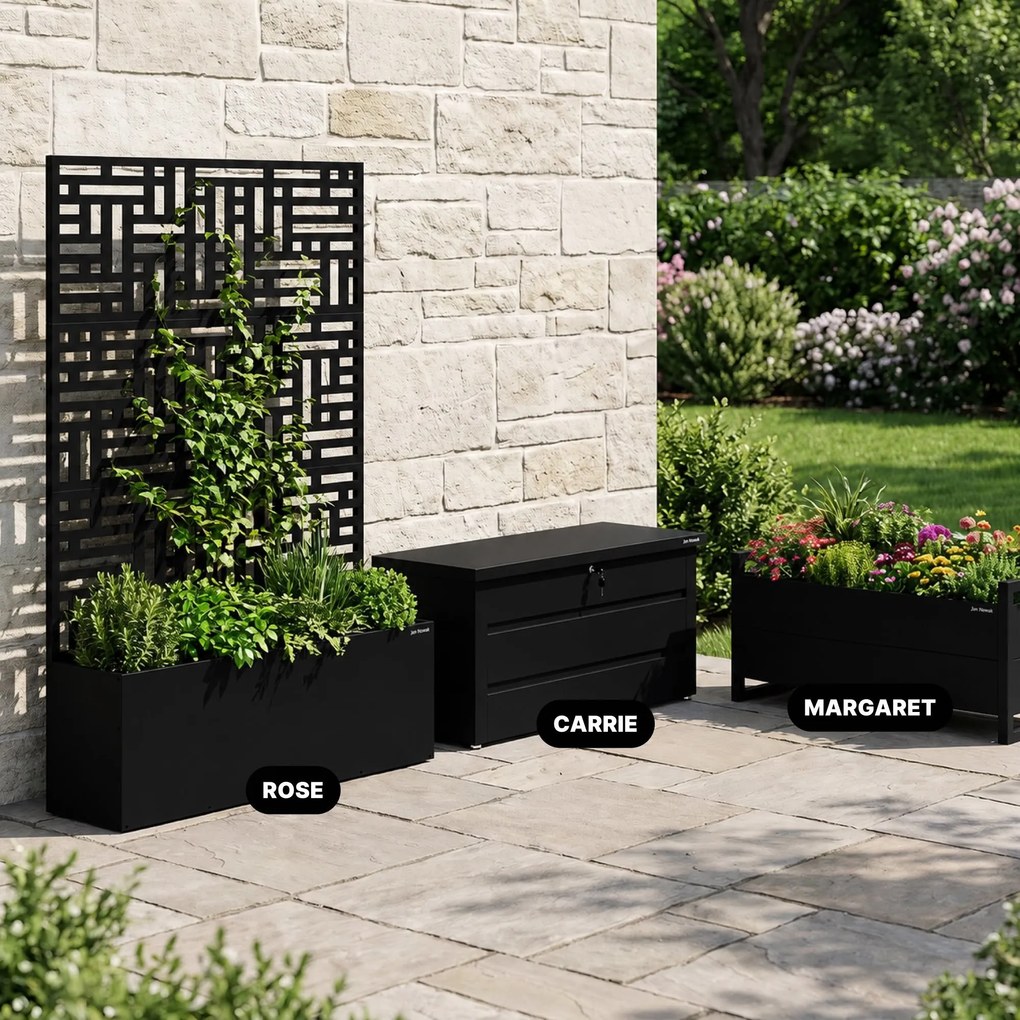 Fém kerti pergola virágládával 3in1, fekete, 1200x1800x300 mm: ROSE