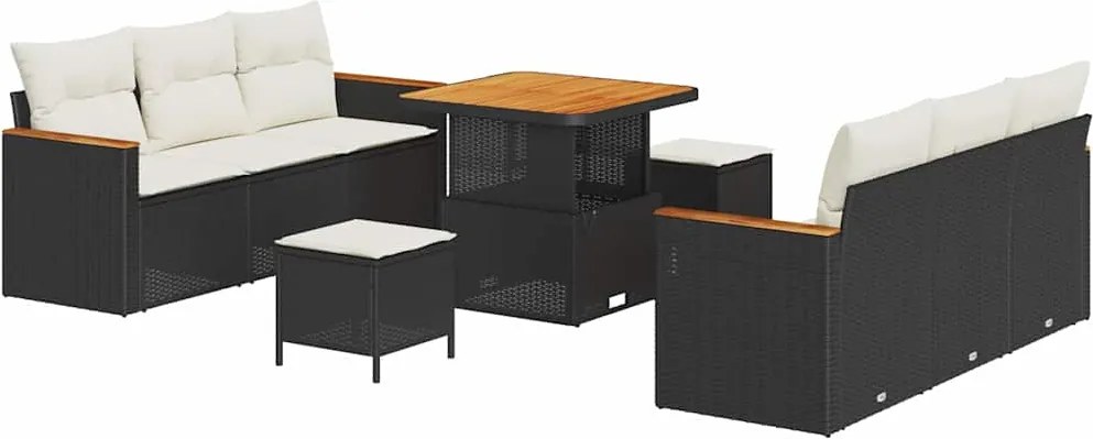 vidaXL Kerti Kanapé Szett párnával 11 pcs Fekete és Krém polirattan