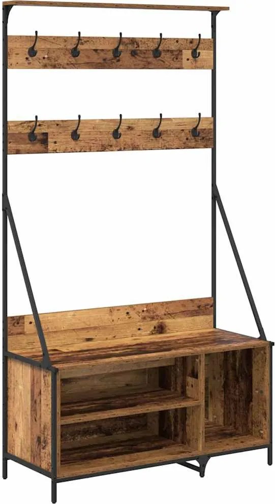 vidaXL Ruhafogó polcokkal tárolóval Öreg fa 100 x 41 x 184 cm Faanyag