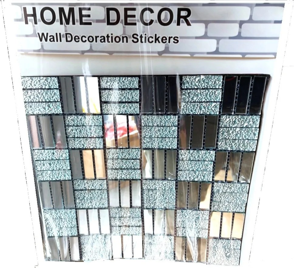 3D Öntapadós Ragasztható Antracit - Fehér Kristály Mozaik - Csempe - Mozaik Panel 30 X 30 C Hármas tagolás