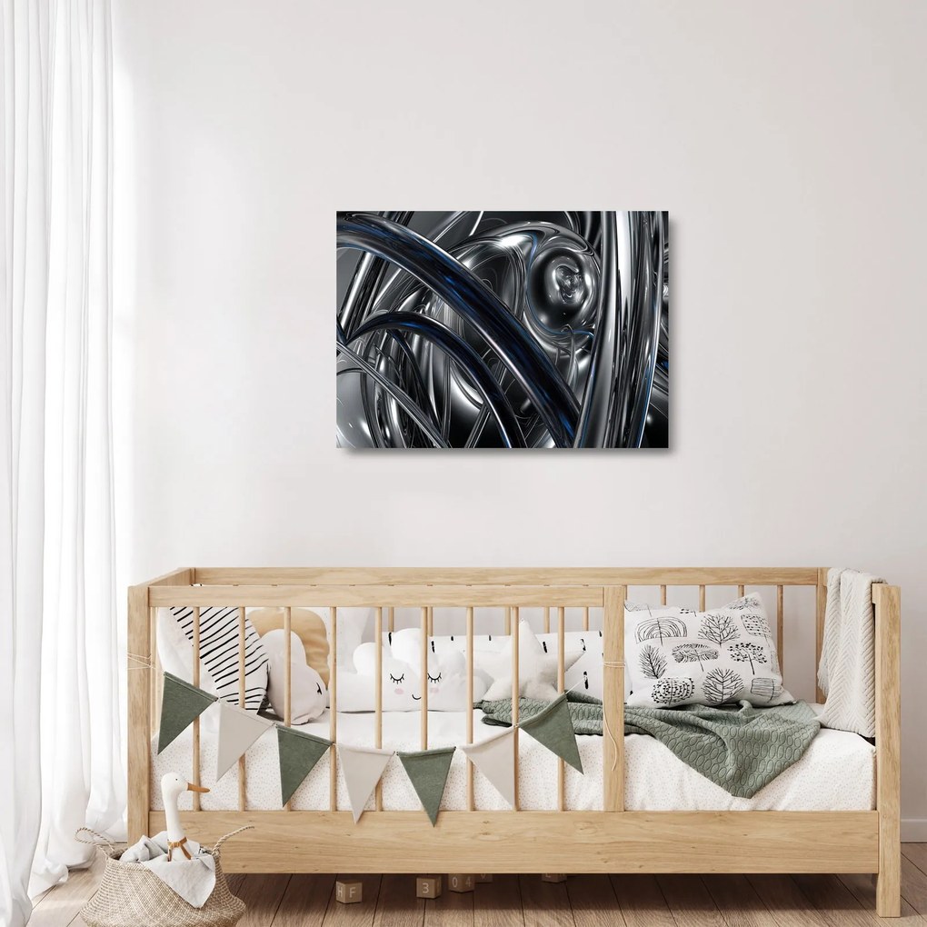 Kék és szürke absztrakció kép (üvegen) (70x50 cm)