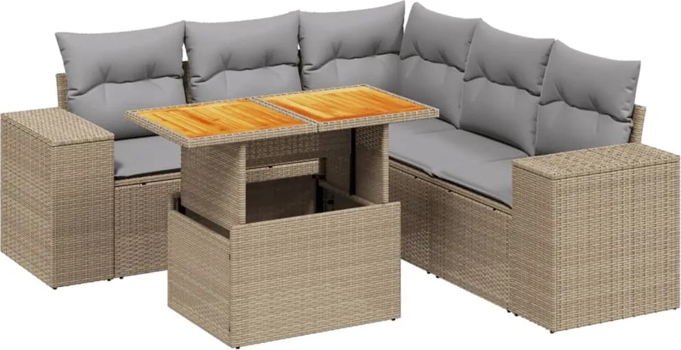 vidaXL 6 részes bézs polyrattan kerti ülőgarnitúra párnával