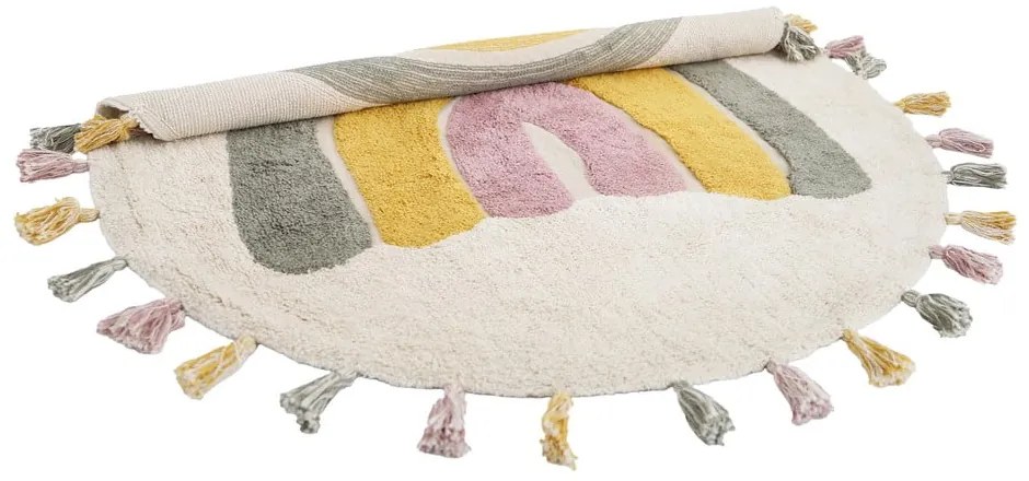 Krémszínű mosható kézi szövésű pamut gyerek szőnyeg ø110 cm Rainbow Moss – Nattiot