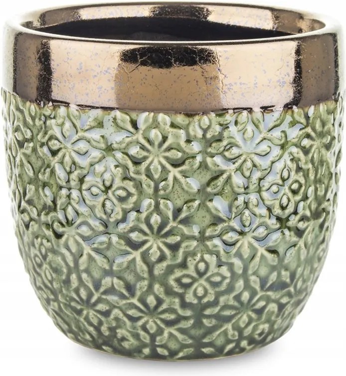 Kerámia Virágtartó 13x13cm Zöld Arany Fedél 10 15