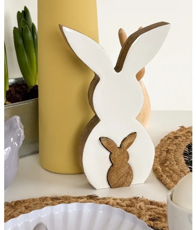 Fa húsvéti nyuszi HOPPYDUO készlet 2 db, 20 cm, fehér