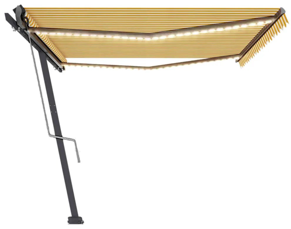 sárga-fehér szélérzékelős és LED-es napellenző 500x300 cm