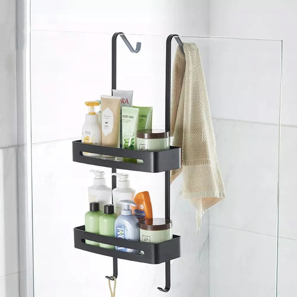 Fürdőszobai Polc zuhany alatt fürdőszoba akasztós-rozsdamentes acél-fekete
