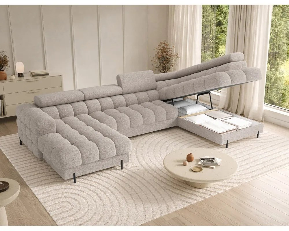 Bézs buklé kinyitható sarokkanapé (jobb oldali-U alakú) Feraria – ELTAP