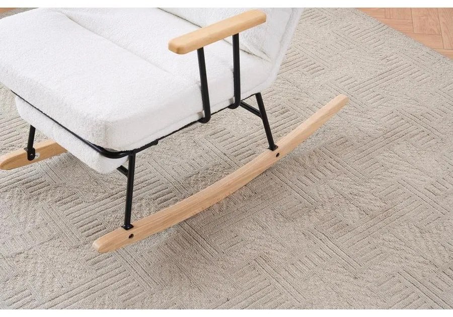 Hintaszék fa lábakkal, plüss szövettel, 4 fokozatban állítható háttámlával, fehér