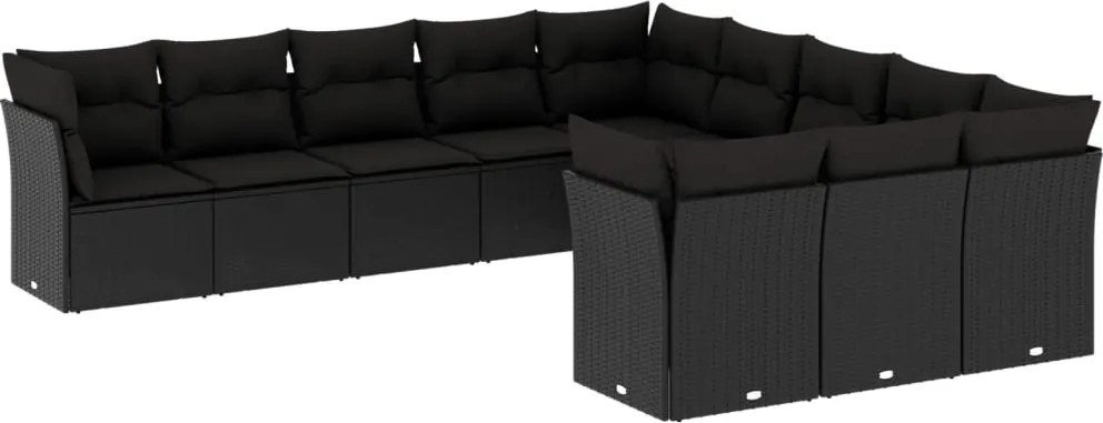 vidaXL 11 részes fekete polyrattan kerti ülőgarnitúra párnákkal