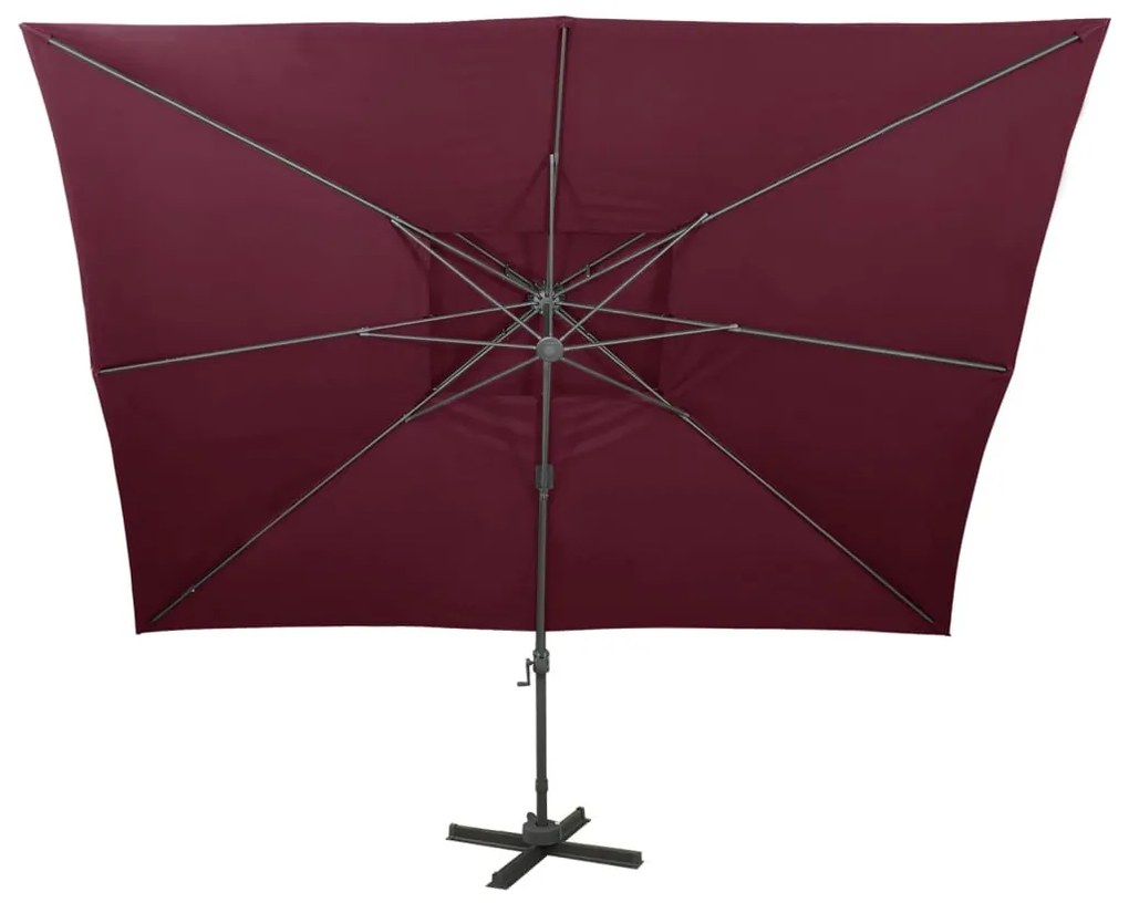 dupla tetejű, bordói színű konzolos kerti napernyő 400 x 300 cm