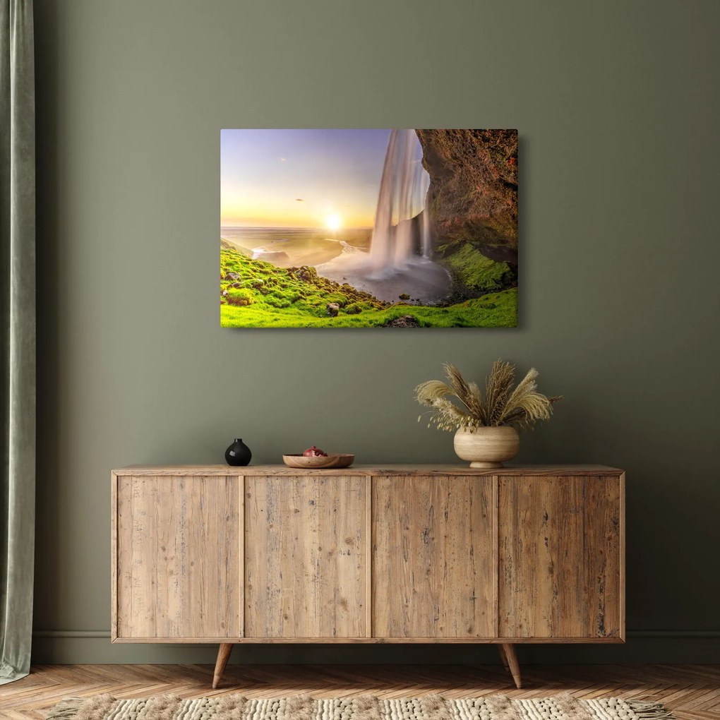 Kép - Seljalandsfoss a barlang mögül (90x60 cm)