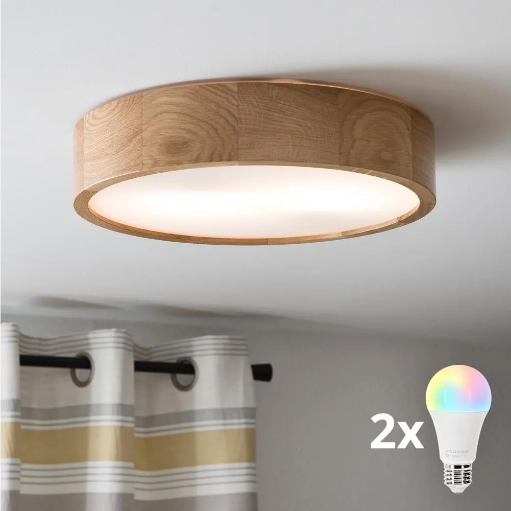 Brilagi - LED RGBW dimmelhető mennyezeti lámpa CARVALHO 2xE27/9W/230V Wi-Fi tölgy átm. 37,5