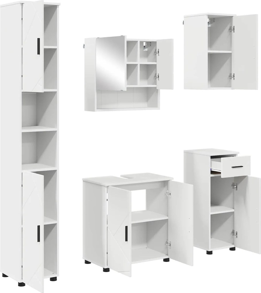 vidaXL Fürdőszoba bútor szett fiókkal 5 pcs Fehér Faanyag & Fém