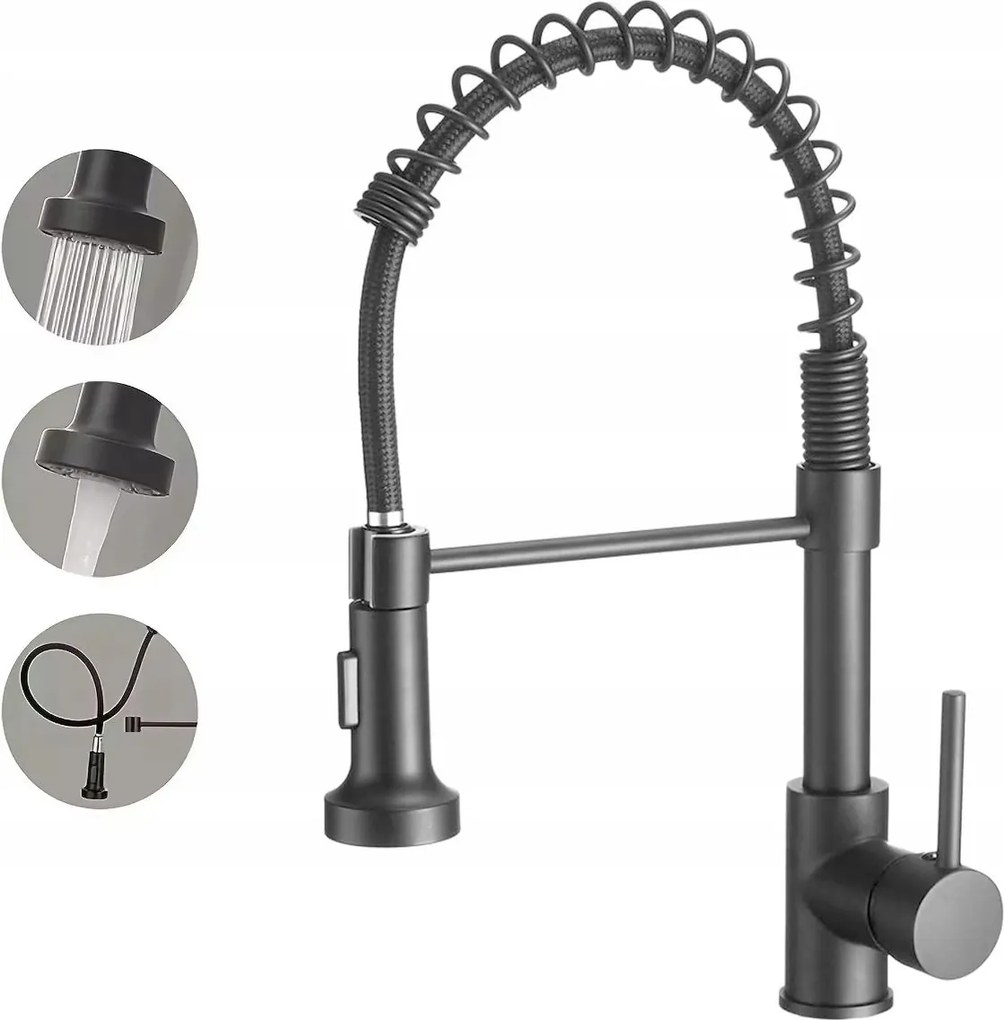 Konyhai Csaptelep Flexibilis Fekete Mosogató Álló 360° Flexibilis Csaptelep