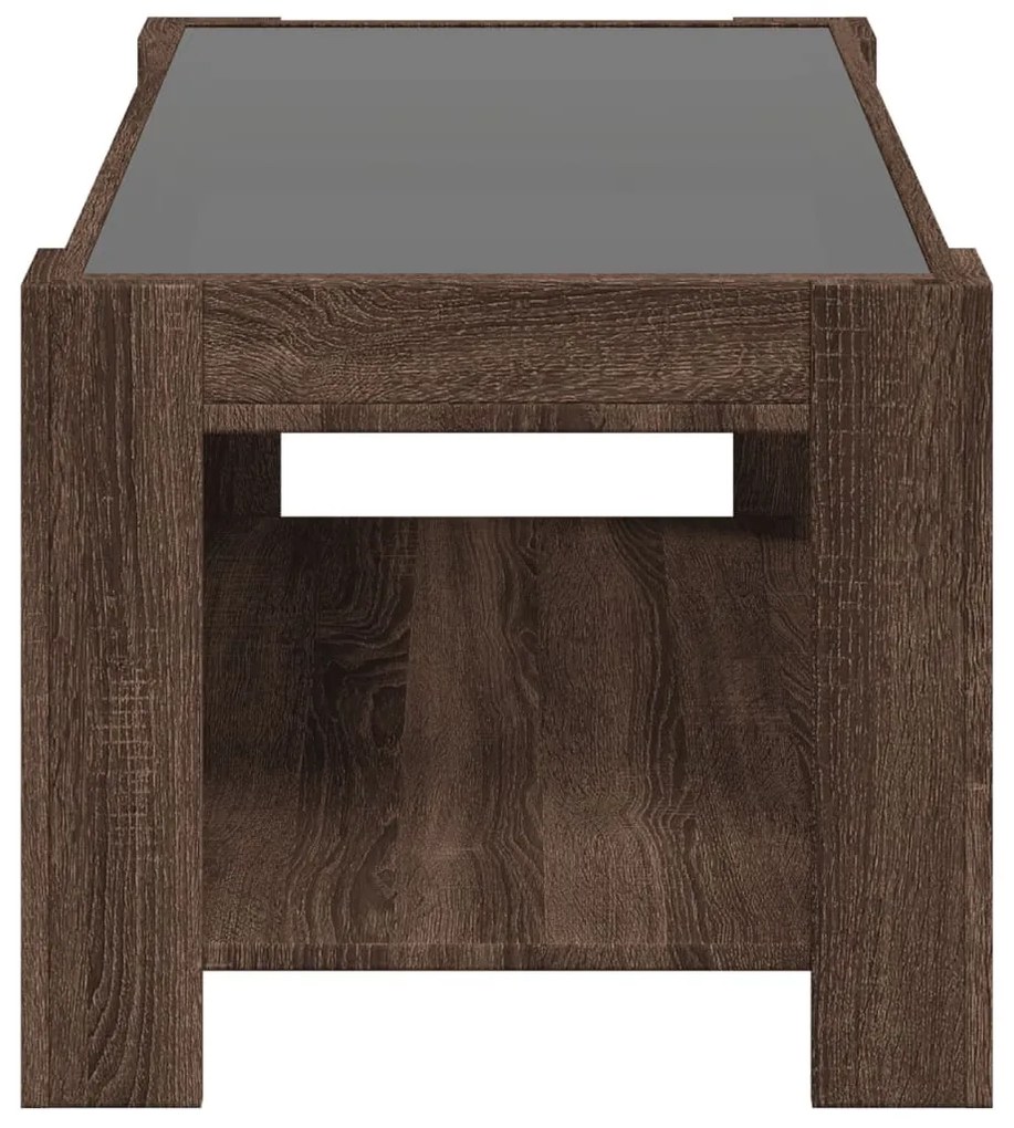 barna tölgy szerelt fa dohányzóasztal LED-del 93 x 53 x 45 cm