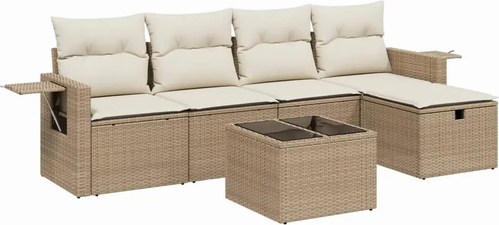 vidaXL 6 részes bézs polyrattan kerti ülőgarnitúra párnával