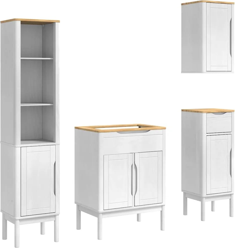 vidaXL Fürdőszoba bútor szett fiókkal FLORO 4 pcs Fehér Tömör fenyőfa