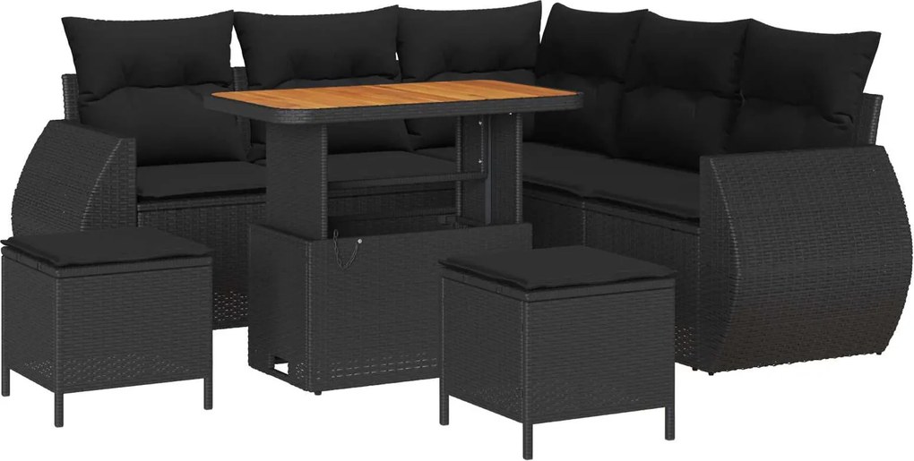 vidaXL Kerti Kanapé Szett párnával tárolóval 8 pcs Fekete polirattan