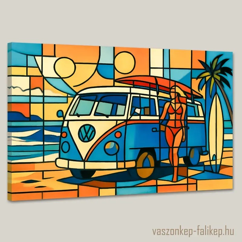 VW mikrobusz tengerparti hangulat vászonképen – nyári életérzés otthonra 60x40 cm