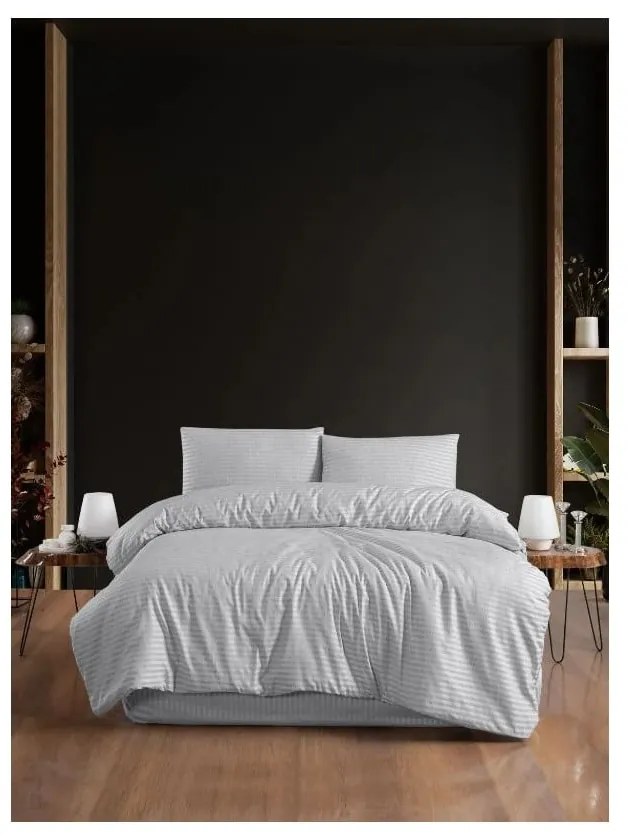 Világosszürke kétszemélyes hosszabbított ágyneműhuzat lepedővel, négyrészes 200x220 cm – Mila Home