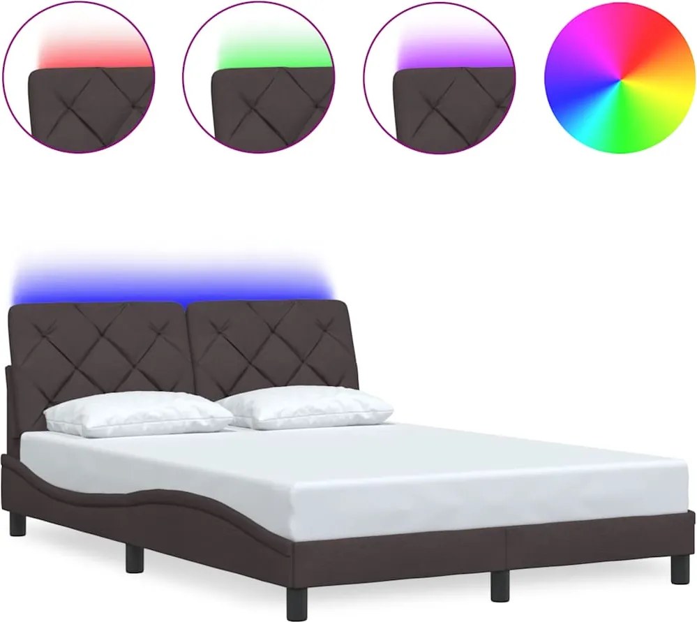 vidaXL sötétbarna szövet ágykeret LED-ekkel matrac nélkül 120x200 cm