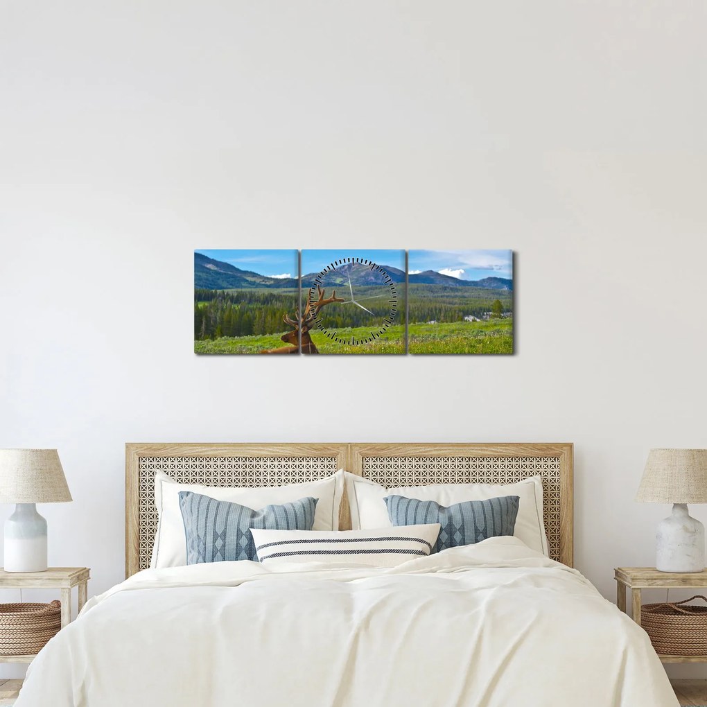 Kép - Szarvas a réten (órával) (90x30 cm)