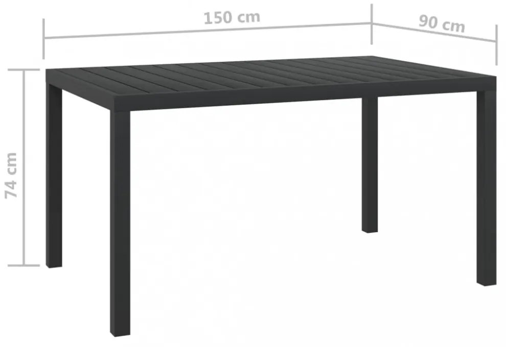 fekete alumínium és WPC kerti asztal 150 x 90 x 74 cm