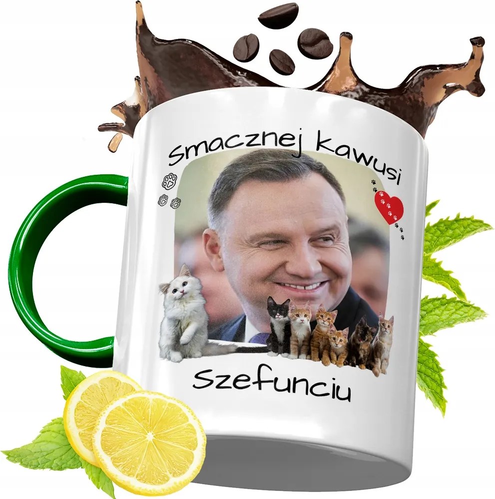 Zöld Bögre Andrzej Duda Elnök Ajándék Nyomtatott Fotóval