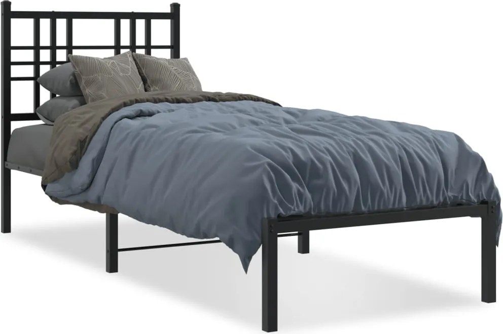 vidaXL fekete fém ágykeret fejtámlával 75 x 190 cm