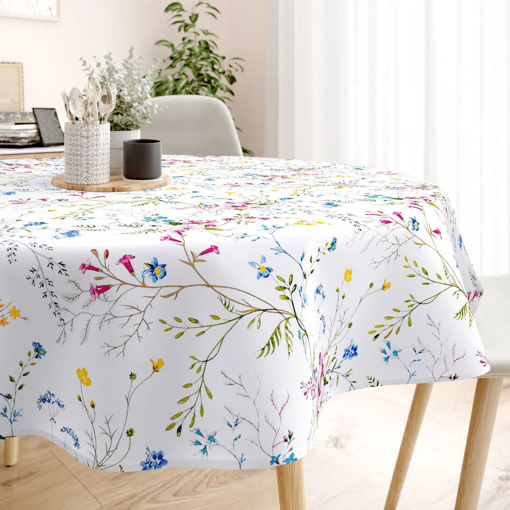 Goldea kör alkó pamut terítő - festett réti virágok Ø 150 cm