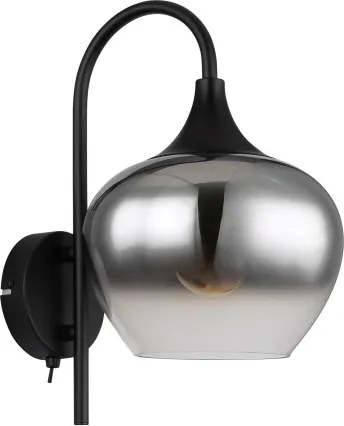 Globo 15548W Fali lámpa fém matt fekete, üveg füstszínű, billenőkapcsolóval, fényirány: lefelé, SZxM: 180x320mm, Mélység: 250mm, nem tartozék: 1x E27 40W 230V