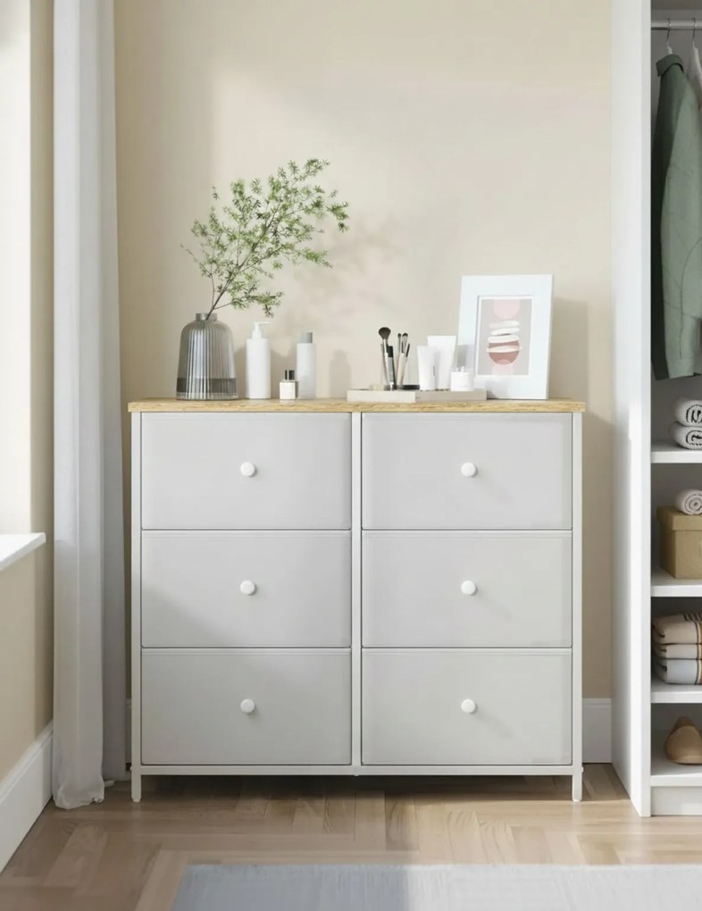 Komód fiókos dobozokkal HESTO 80x71 cm, tölgy/fehér