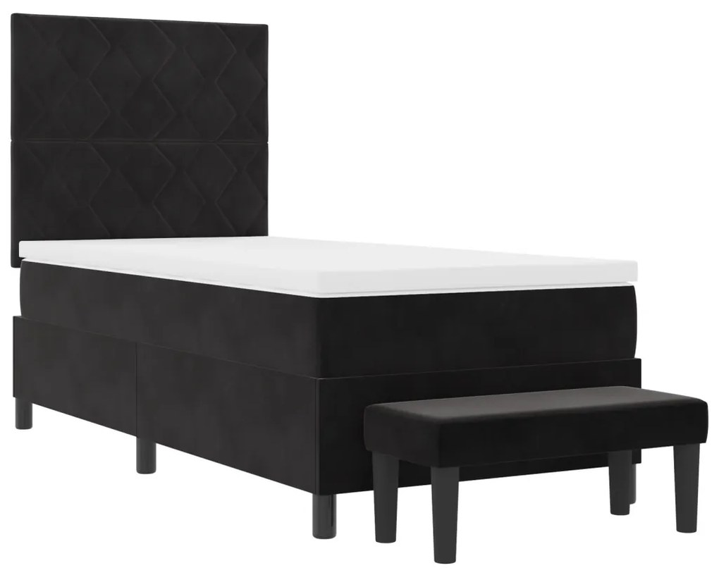 Box Spring ágy matraccal és paddal Fekete 100x200 cm Bársony