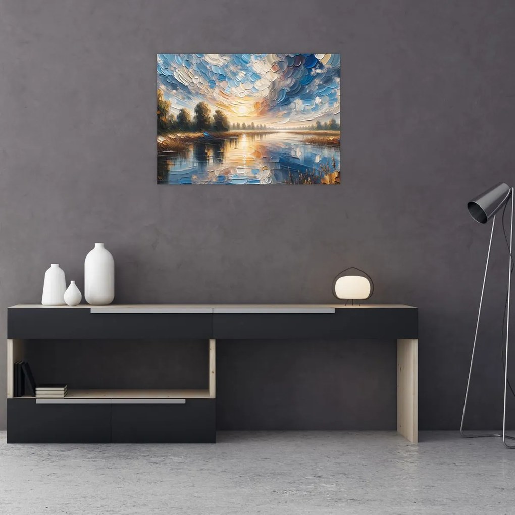 Üveg kép - Napfestmény a víz felett (70x50 cm)