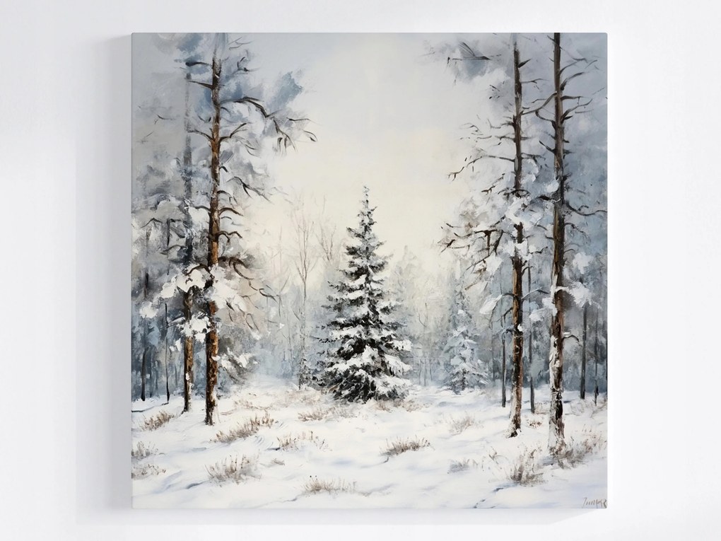 Vászonkép Canvas Tájkép Tél Hó Erdő Fák Karácsonyfa Természet 80x80