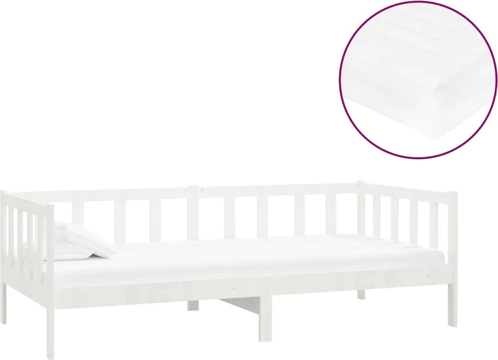 vidaXL fehér tömör fenyőfa dívány matraccal 90 x 200 cm