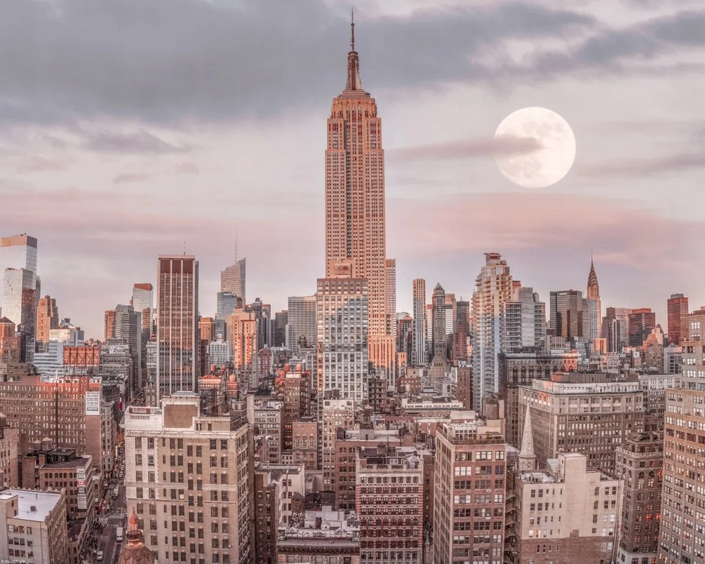 Poszter 50x40cm Empire State Building Manhattan panorámával New York, Ass