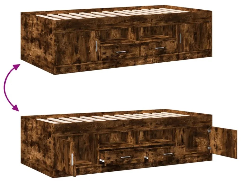 füstös tölgy kanapéágy fiókkal matrac nélkül 100x200 cm